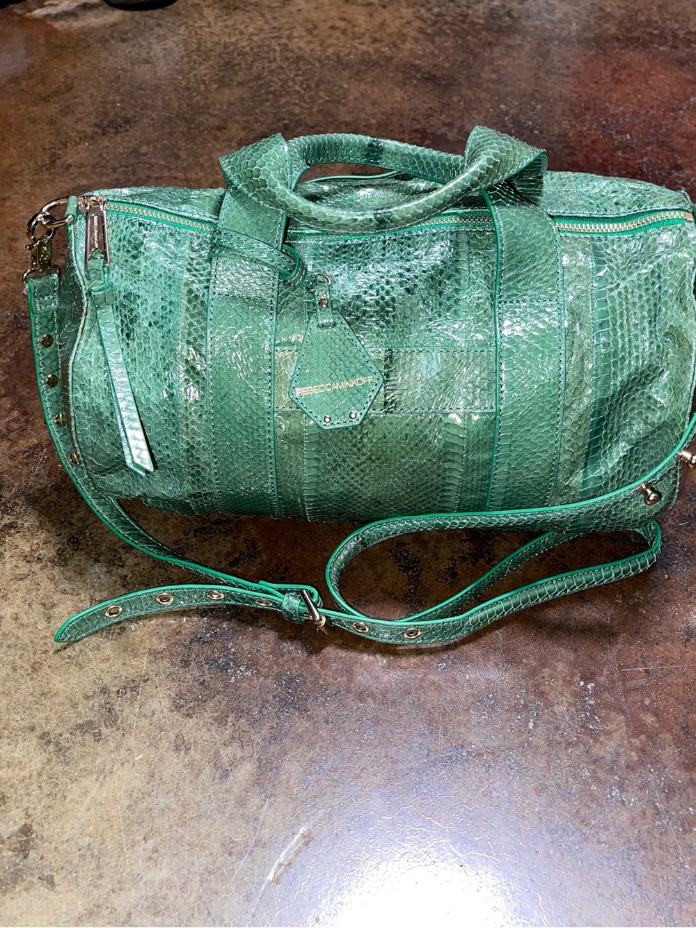 Rebecca Minkoff Emerald Green Water-snake Leather Duffel/Hand Bag